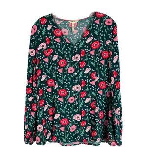 Matilda Jane green pink Yesteryear floral button lightweight spring top medium